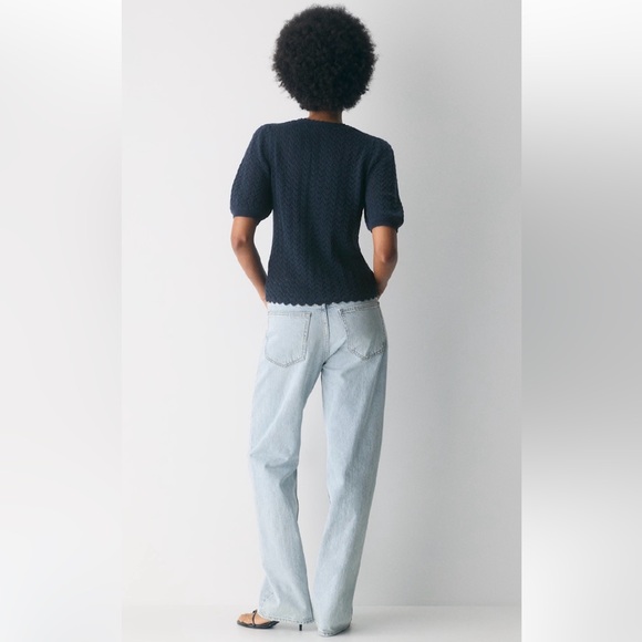 Aritzia Wilfred Fika Puff Sleeve Knit Cotton Buttoned Black Cardigan Size Large - Picture 5 of 14